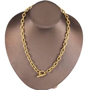 Gold Chunky Link Statement Necklace With Toggle T-Bar Closure-NEW